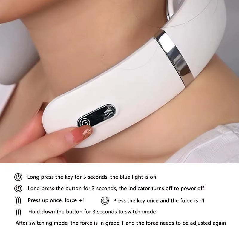 Neck Pulse TENS Machine with Heat Cordless Neck Cervical Vertebra Massager 15 Levels Deep Tissue Massage Portable and Soothing